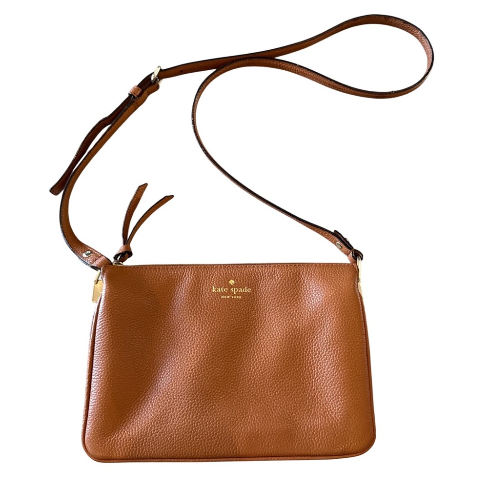 Kate Spade Brown Pebbled Leather Crossbody Bag Adjustable Strap Minimalist Purse